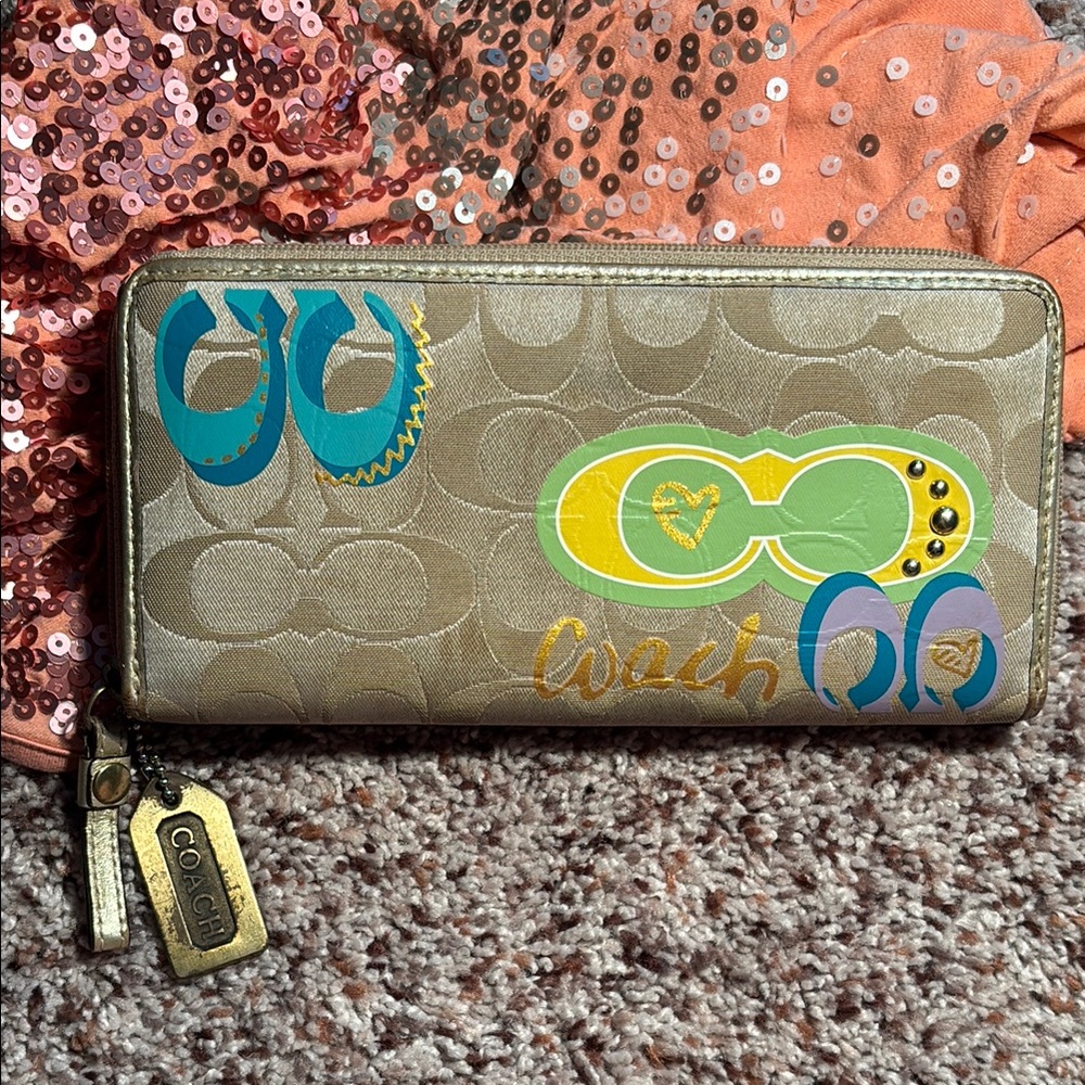Coach Tan and Multicolor zippy Wallet